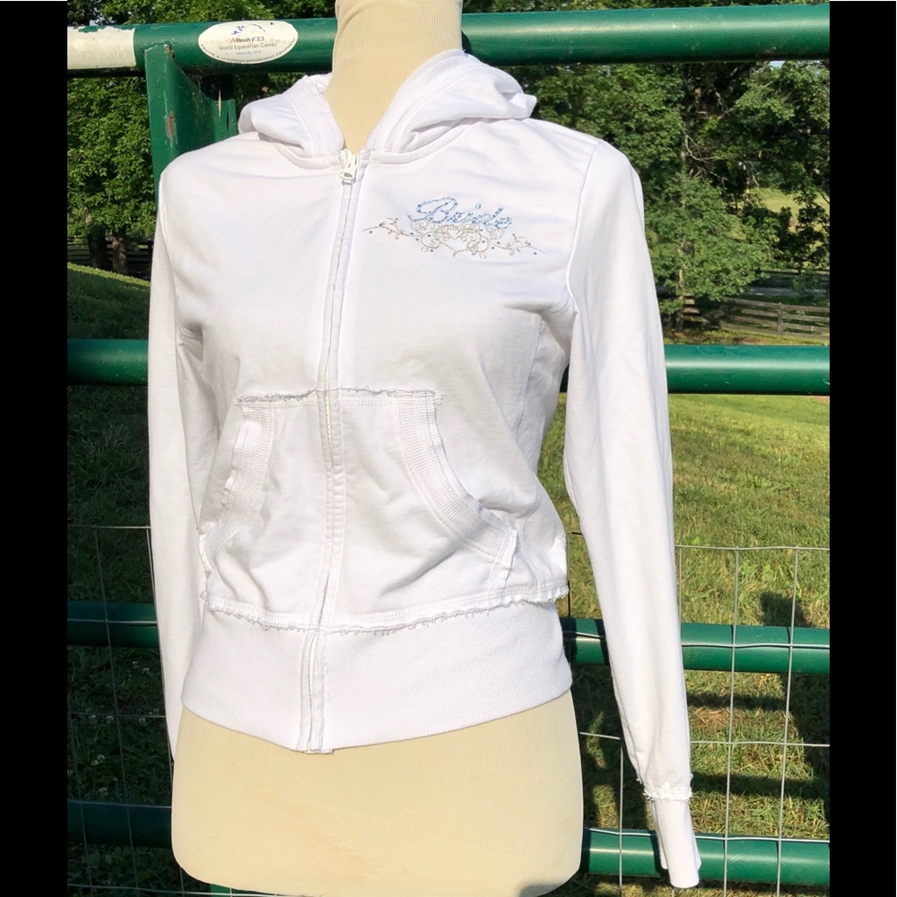 “BRIDE” Hoodie SMALL white sweatshirt distressed